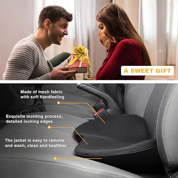 Car Seat Cushion, Auto Memory Foam Wedge Seat Pad, Sciatica Tailbone Low Back Pain Relief Pillow for Driver, Breathable Non Slip Orthopedic Support Pad, Car Accessories (Black)