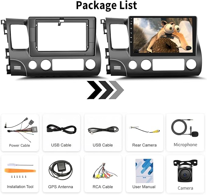 4 Core+64G Car Stereo Radio for Honda Civic 2006-2011 with Wireless Carplay Android Auto,10.1" Android 15 Touchscreen Car Radio with WiFi GPS Mirror Link Bluetooth EQ FM RDS SWC + Backup Camera
