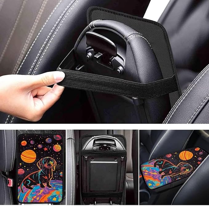 UNICEU Universal Fit Car Armrest Cover Dachshund Planet Print Auto Center Console Armrest Pad Anti Slip Armrest Seat Box Cover Protector Comfortable Car Interior Decor Accessories