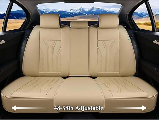 FLORICH Rear Seat Covers Leather Car Seat Covers Waterproof Back Seat Cover Automotive Seat Covers Universal Seat Cushion Protector for Most Cars Trucks SUV-Beige