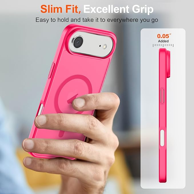 SUPFINE Magnetic for iPhone Air Case (Compatible with MagSafe)(Military Grade Drop Protection) Slim Translucent Matte Shockproof with Anti-Fingerprint Phone Cover for 17 Air,Hot Pink