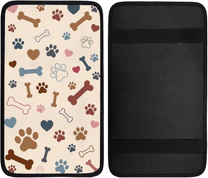 1pc Center Console Armrest Cover Pad 12.6x7.5 inch Dog Paw Prints Bones Neoprene Car Armrest Cushion Waterproof Armrests Seat Box Cover Protector for Universal Cars Vehicles SUVs