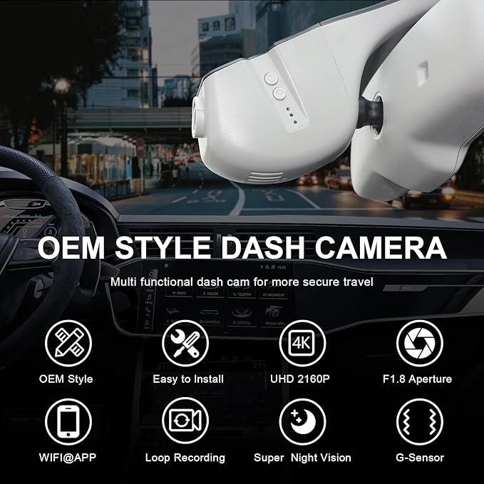Mangoal 4K Dash Cam custom fit for Audi (Model B Gray) A4 A6 Allroad A3 A5 A6 Q5 A8 S8 A7 S5 Q3 S3 S7, Integrated OEM Look, UHD 2160P Video, G-Sensor, Loop Recording, Wifi and Free App, GPS, 64GB Card