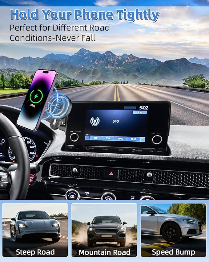 PZK Car Phone Mount for Honda Civic 2022-2025 2026 /Acura Integra 2023-2025 LX/EX/EX-L/Sport/Sport Hybrid/Touring/Si/Type R for 7/9-Inch Screen Magnetic 15W Fast Wireless Charger Phone Holder