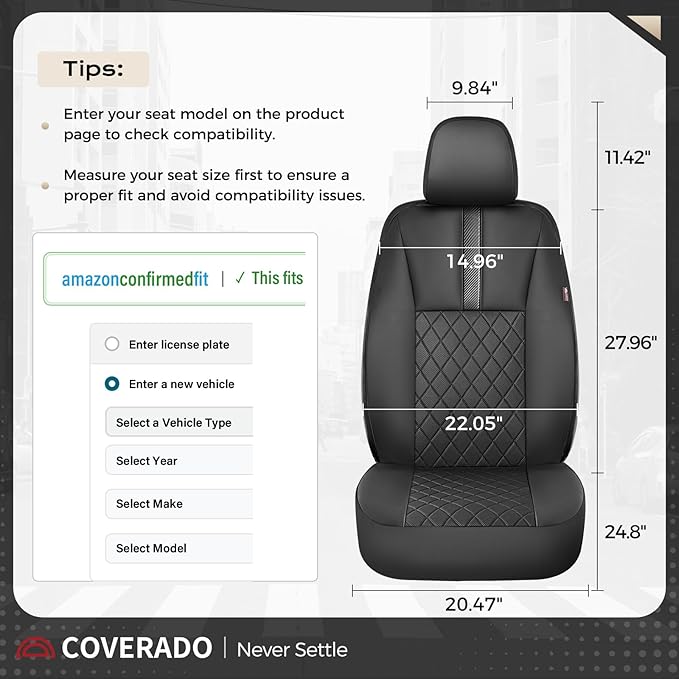 Coverado Car Seat Covers Full Set, Automotive Leather Seat Covers for Car,Universal Fit Front Back Seat Cover, Non-Slip Waterproof Breathable Car Seat Protector