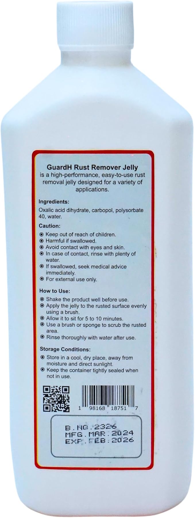 GuardH Rust Remover Jelly, 12 oz | Multi-Purpose Gel for Metal Surfaces, Auto Parts, Household Items, and Antiques