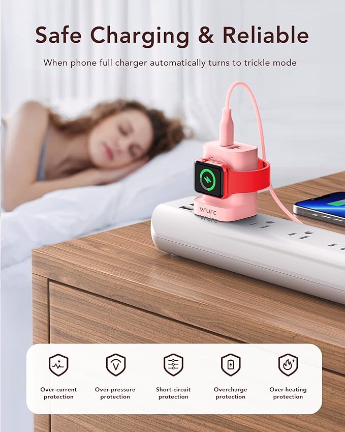 VRURC Charger for iPhone & Apple Watch, 20W USB C Fast Charging Block, 3-in-1 Compact Travel Adapter with 2 Port for iPhone 17/16/15/14/13, Wireless Magnetic for iWatch SE/11/10/9/8/7/6/5/4-Pink
