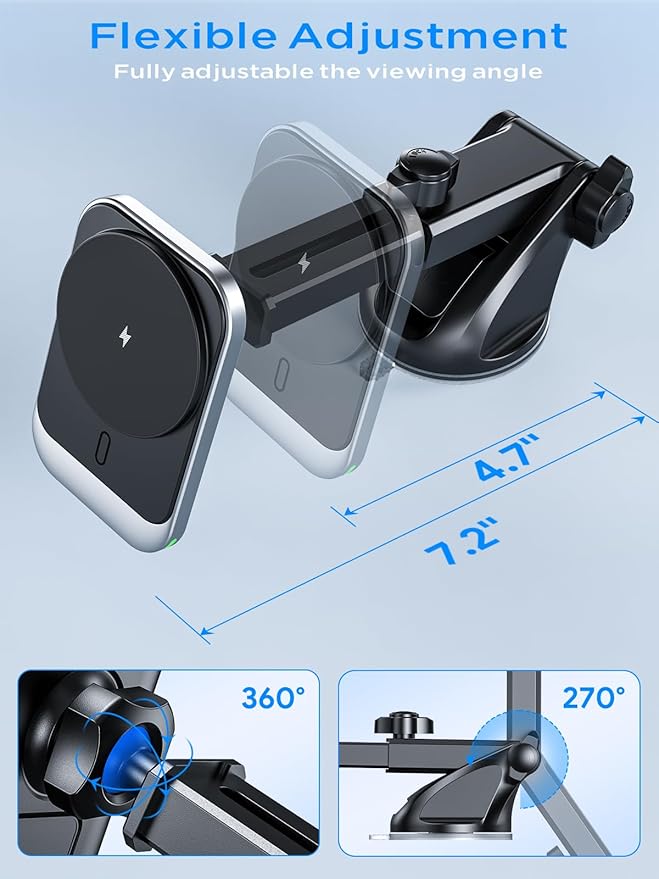 Hinyx for MagSafe Car Mount Charger, 15W Magnetic Wireless Car Charger Vent Dash Charging Phone Holder Mount for iPhone 15 14 13 12 11 Pro Max Plus Mini Xr Xs, Samsung, Google, LG, etc