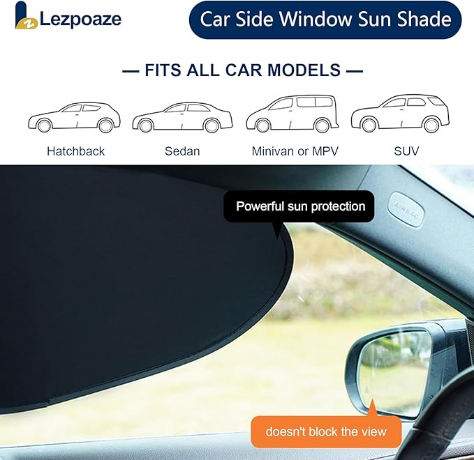 2-Pack Car Side Window Sun Shade | Black Gel Electrostatic UV Protection Sunshade | Universal Fit 99% Vehicles | Foldable Car Shades