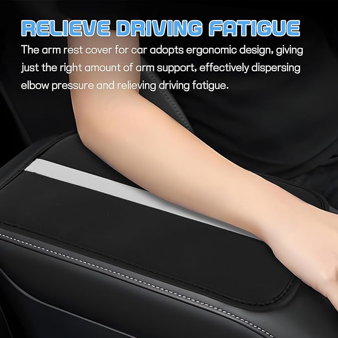 wuyaoyao Car Center Console Cover, 12.6"×7.87" PU Leather Armrest Cover for Cars, Stylish Auto Armrest Cushion Pad, Waterproof Vehicle Arm Rest Protector, Interior Car Accessories (Black+Gray)