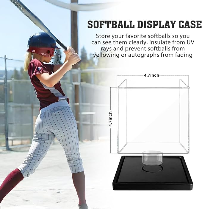 Softball Display Case, Clear Acrylic Cube Softball Case, UV Protected Ball Holder Showcase, Softball Stand Box for Signed Balls Memorabilia