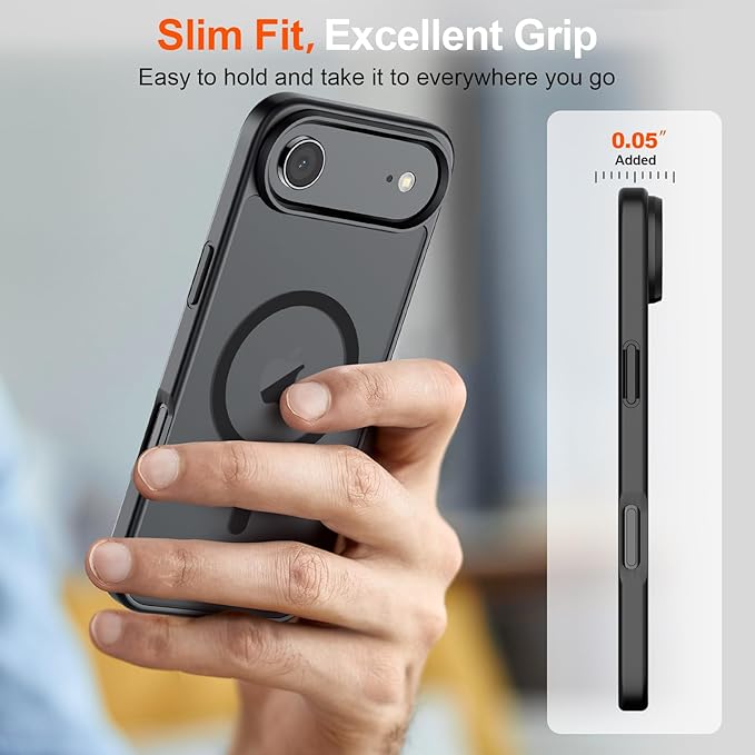 SUPFINE Magnetic for iPhone Air Case (Compatible with MagSafe)(Military Grade Drop Protection) Slim Translucent Matte Shockproof with Anti-Fingerprint Phone Cover for 17 Air, Black