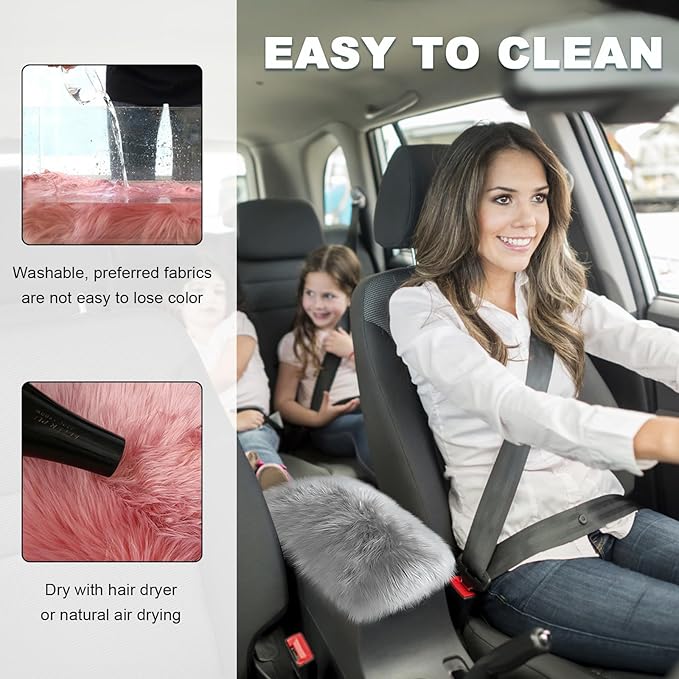 Center Console Cover, 11.81"×7.87" Automotive Fluffy Plush Center Armrest Protector, Universal Furry Comfortable Center Console Pad for Cars Trucks SUVs, Car Accessories (Gray)