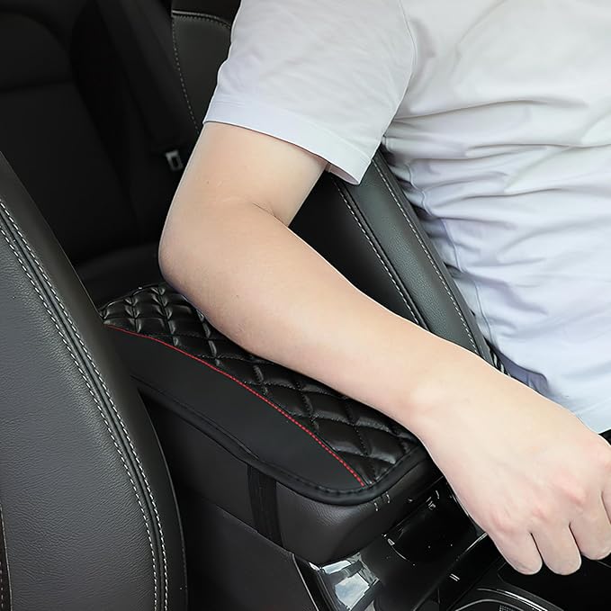 Car Center Console Cushion Pad, 12.72"×7.52" Leather Waterproof Auto Armrest Seat Box Protector, Car Center Console Cover, Universal Interior Decor Car Accessories for SUV Truck (Black)