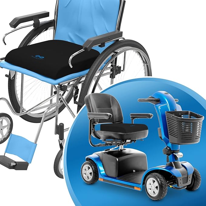 Everlasting Comfort Ventilated Wheelchair Cushions for Pressure Relief - Gel Memory Foam Wheel Chair Seat Cushion Pad for Seniors and Adults & Pain Relief - Soft Non-Slip Cover - Office Accessories