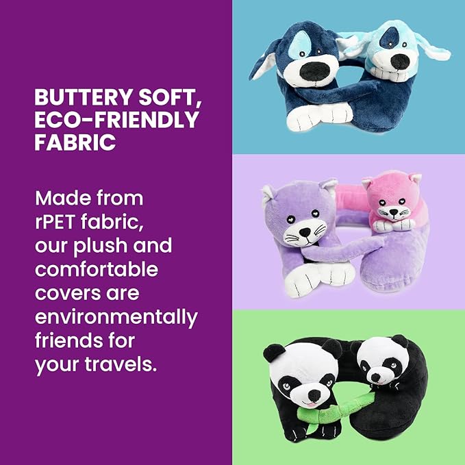 Cabeau Airplane Travel Pillow for Kids – Evolution Kids – Neck Support for Sleeping on Airplanes, Trains, and Cars – Cute, Cozy, and Cuddly Animal Pal for On-The-Go Journeys - (Pandas)
