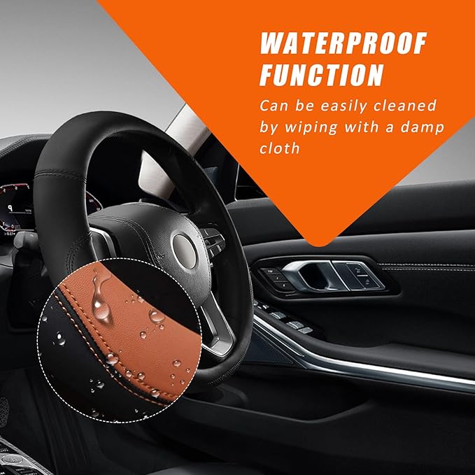 Ziciner Steering Wheel Cover, Soft Leather Premium Durable Elastic Auto Wheel Cover Protector, Stretch Breathable Anti-Slip Lining, Universal 14.5-15 inch Car Interior Accessories (Coffee)
