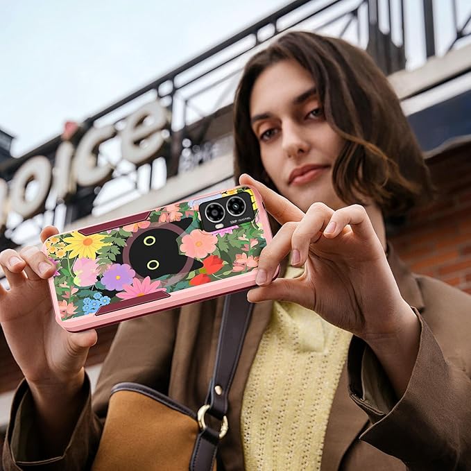 for Moto G Power 5G 2024 Case - Compatible with MagSafe Women Girls Cute Magnetic Phone Cover Girly Cat Flower Floral Heavy Duty Shockproof Design for Motorola Moto G Power 5G 2024 Cases