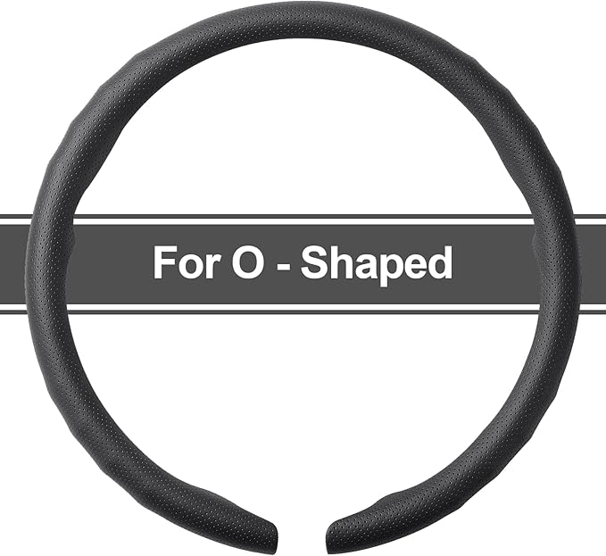 West Llama Nappa Leather Steering Wheel Cover for Car,Thin Steering Wheel Wrap Universal 14.5-15 Inch,Fit Cars,SUVs,Trucks(Black-O-Shaped)