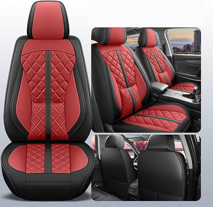 otoez Car Seat Covers Full Set, Red Leather Seat Cover 5 Seat Waterproof & Breathable Automotive Seat Cushion Protector Full Coverage for Cars Sedens Trucks SUVs Vans (Red)
