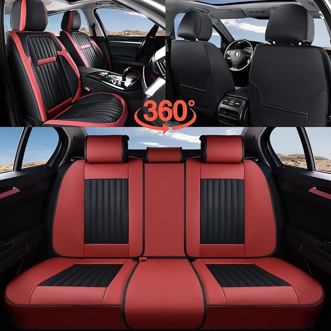 Coverado Car Seat Covers Front Seats, Seat Covers for Cars, Car Seat Protector, 2-Pack Car Seat Cushion Nappa Leather, Waterproof Seat Covers Carseat Cover Universal Fit for Most Cars(Red&Black)