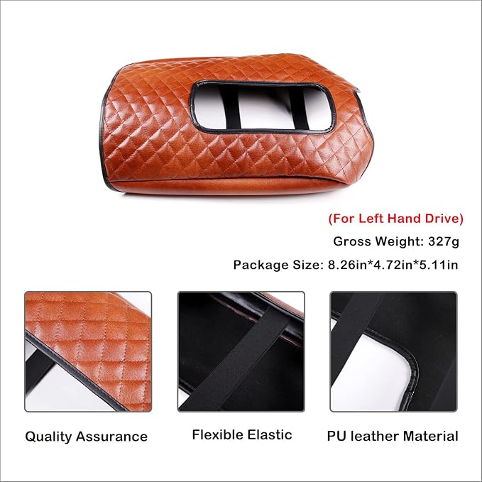 Aunginsy Leather Center Console Armrest Cover Compatible with Toyota Tundra 2014-2021, Car Armrest Pad Seat Box Cover Cushion Lid Anti-Scratch Protector Waterproof Plaid Brown Interior Accessories