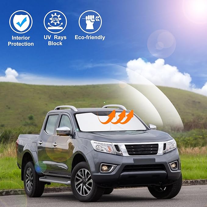Windshield Sun Shade Custom Fit for 2006-2021 Nissan Frontier Accessories Foldable Sunshade Sun Blocker Protect Car from Sun Rays & Heat Damage Keep Car Cooler