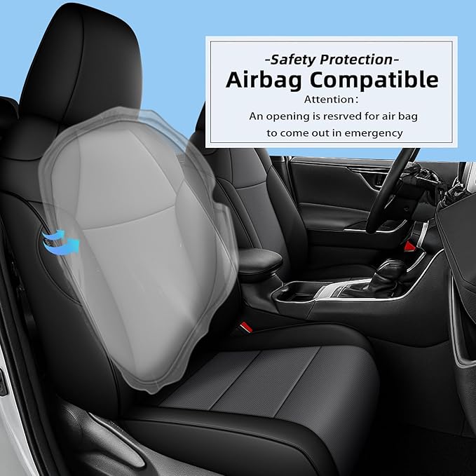AOMSAZTO Custom Fit Seat Covers for Toyota RAV4 Hybrid 2019 2020 2021 2022 2023 2024 2025 (Not for XSE&2022-2025 SE Hybrid)-Full Set Faux Leather (New Black&Grey)