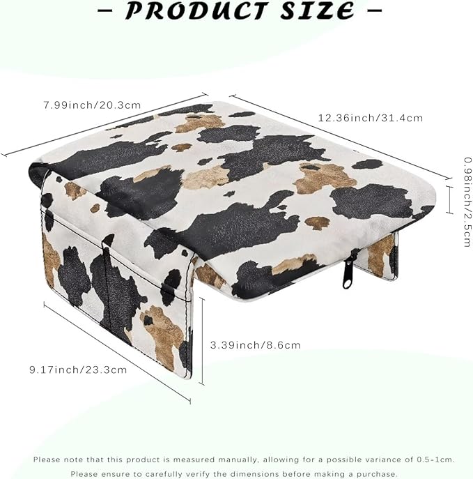 Tupalatus Cow Print Car Center Console Cover with 2 Storage Bags Auto Armrest Cover Protector Washable Car Accessories Decor Water-Resistant Universal Fit for SUV Truck Sedan Van