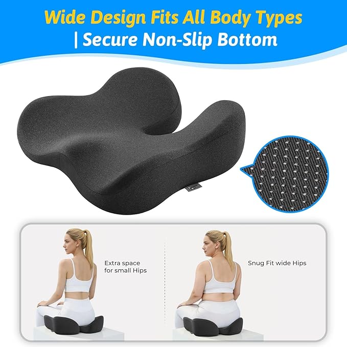 Seat Cushion for Tailbone & Sciatica Pain Relief - Plush Yet Supportive Ergonomic Memory Foam Chair Cushions for Office Chair, Car, Wheelchair,Airplane & Long Sitting (Gray)