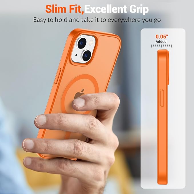 SUPFINE Magnetic for iPhone 15 Plus Case & iPhone 14 Plus Case with Screen Protector (Compatible with MagSafe)(Military Grade Drop Protection) Translucent Shockproof Phone Cover,Starry Orange