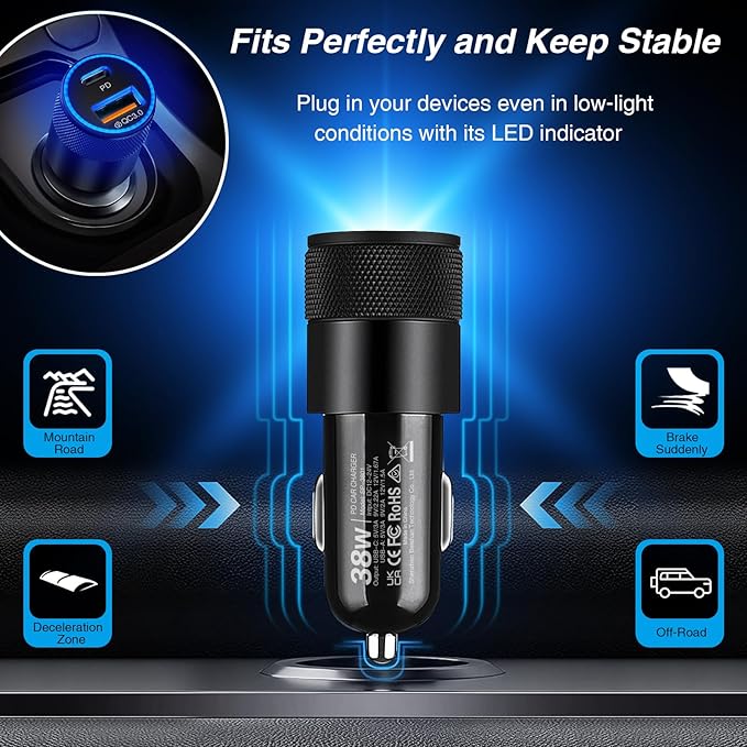 USB C Car Charger, 5 Pack 38W Dual Ports USB-C & USB-A Cigarette Lighter Adapter Fast Charging Car Phone Charger for iPhone 17 Pro Max 16 16e 15 14, Samsung S24, Pixel Cargador para Carro Phone Plug