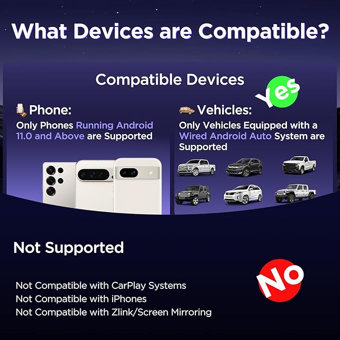 MSXTTLY Mini Android Auto Wireless Adapter - Support YouTube, for Car USB Small Dongle Plug&Play, for Car Models 2017 Above with Wired AndroidAuto, Only for Android Phones Version 11 Above, Gray Black