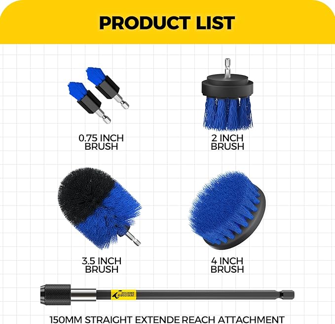 Holikme 6Pack Drill Brush Power Scrubber Cleaning Brush Extended Long Attachment Set All Purpose Drill Scrub Brushes Kit for Grout, Floor, Tub, Shower, Tile, Bathroom,Scrub Brush Blue