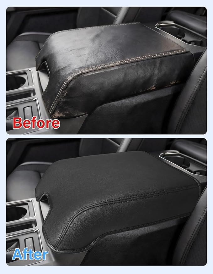 Center Console Armrest Cover for 2015-2020 F150 Accessories, F250 F350 F450 2017-2022, Expedition 2018-2024, Vinyl Leather Middle Console Cover Armrest Protector, Anti-Scratch, Black