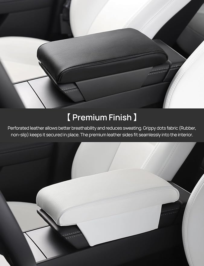 TPARTS Leather Armrest Support Cushion for All Tesla Model 3/Y/X/S Tesla Armrest Decor Interior Accessories Memory Foam Console Pillow Elbow Rest Cover Pad (Black)
