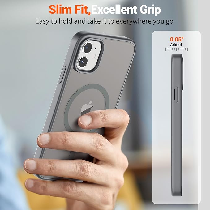 SUPFINE Magnetic for iPhone 12 Case/iPhone 12 Pro Case (Compatible with MagSafe) (Military Grade Drop Protection) Slim Translucent Matte Shockproof with Anti-Fingerprint Phone Case,Gray