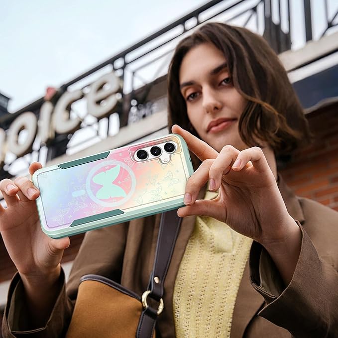 for Samsung Galaxy A14 5G Phone Case - Compatible with MagSafe Women Girls Cute Magnetic Protective Cover Kawaii Girly Butterfly Heavy Duty Shockproof Design for Samsung Galaxy A14 5G Cases