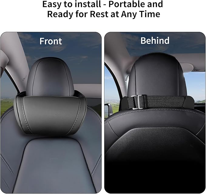 Car Neck Pillow for Tesla Model Y/3/S/X/Cybertruck Memory Foam Headrest Pillow Ergonomic Design Neck Support Seat Headrest Softness Comfortable Car Pillow (Black, 2 Pack)