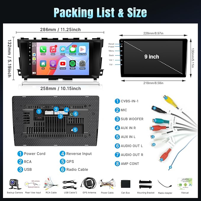 Leadfan 9 inch Touch Screen Car Radio for Nissan Altima 2013 2014 2015 2016 2017 2018 Wireless CarPlay Android Auto, Bluetooth HD Display Backup Camera SWC Can Bus (for Nissan Altima 2013-2018)