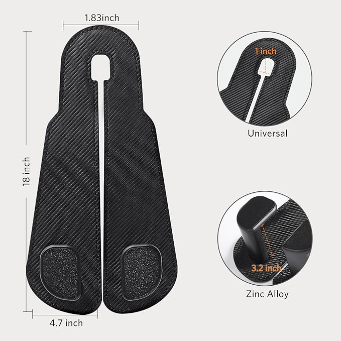 CoBak Extra Wide Car Seat Back Hooks, Premium Stitched Leather Headrest Hangers with Wide Slot Structure, Universal for Any-Width Purses, Handbags, Bags (2 Pack), Carbon Fiber Black