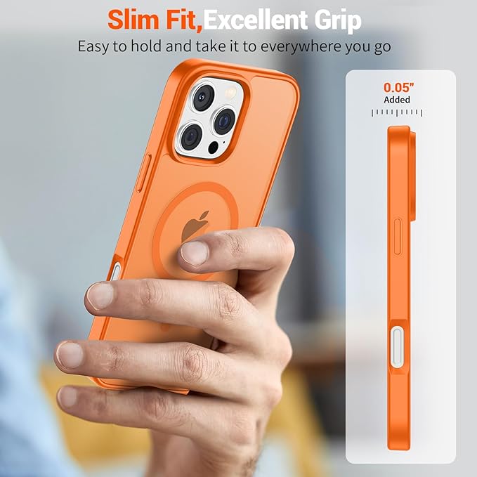 SUPFINE Magnetic for iPhone 16 Pro Case with Screen Protector (Compatible with MagSafe) (Military Grade Drop Protection) Translucent Matte Shockproof Phone Cover,Starry Orange