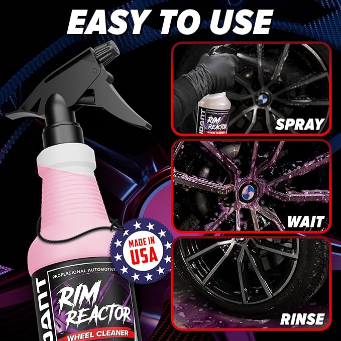 Carfidant Rim Reactor - Wheel Cleaner Spray - Thick Gel Formula, Dilutable 4:1 - Removes Brake Dust, Grime & Dirt - pH Neutral, Non Acid – Safe for Chrome, Black, Painted & Alloy Rims - 32 fl oz