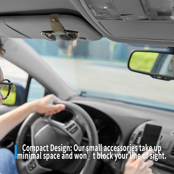 Yuoyar 2 Packs Magnetic Sunglass Holder for Car Visor - Universal Sunglasses Clip for Different Size Eyeglasses - Convenient Interior Car Accessories (Beige)