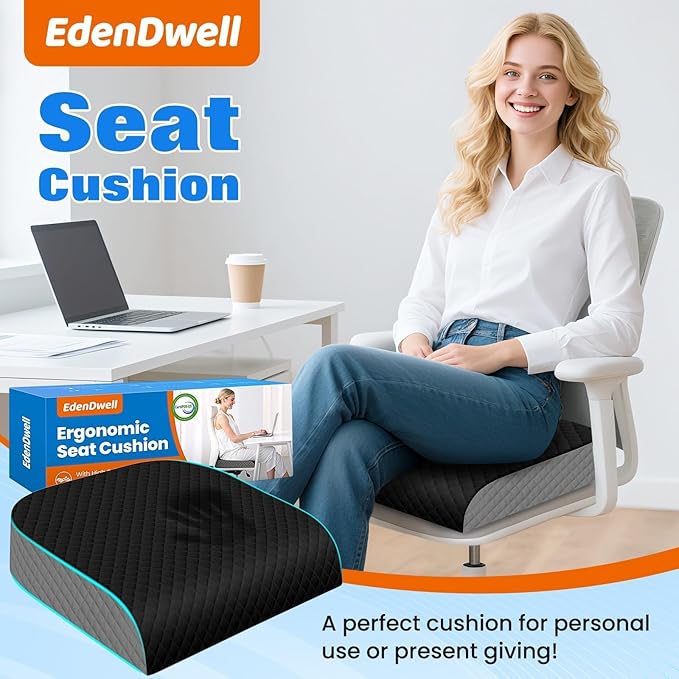 Seat Cushion for Office Chair, Memory Foam Chair Cushions, Car Seat Cushion for Long Sitting, Desk Chair Cushion for Pressure Relief, Non-Slip Bottom, Washable Cover, X-Large, Black