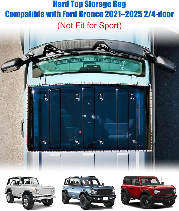 Front Hard Top Storage Bag Compatible with Ford Bronco 2/4 Door 2021 2022 2023, Off-Roading Roof Panel Bag Accessories