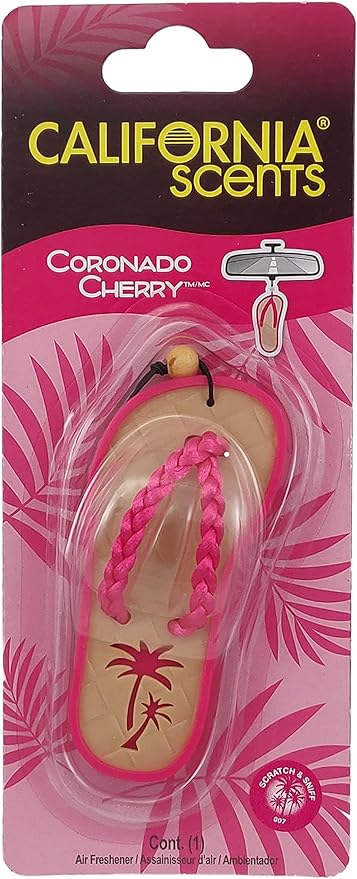 California Scents Scented Sandal Hanging Car Air Freshener - Odor Eliminator for Strong Odor - Flip Flop Car Fresheners (Coronado Cherry, 1 Pack)