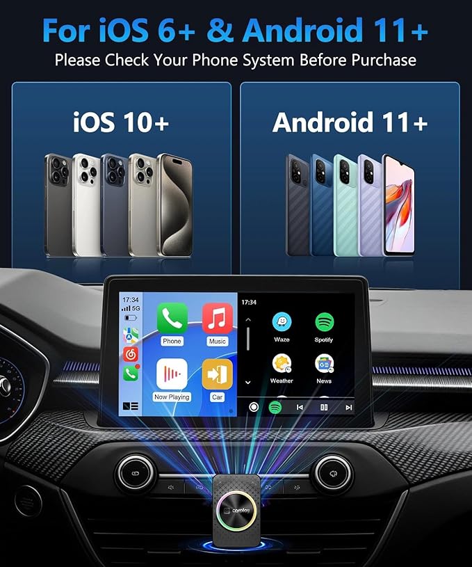 2026 CarPlay Wireless Adapter, Android Auto AI Box, Turn Car Screen into TV (Stream Netflix/YouTube), Plug & Play Magic Video Dongle, Support TF Card, Bluetooth 5.1 + WiFi Connectivity
