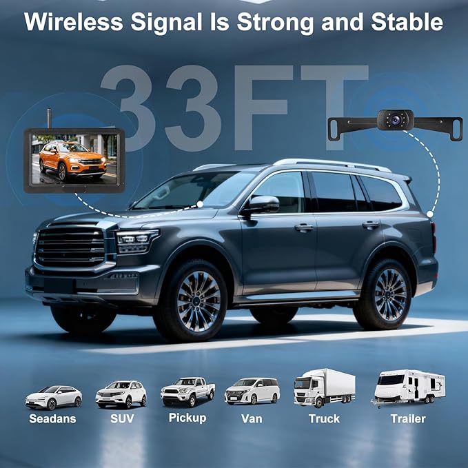 Wireless Revesing Camera with 5" Monitor Upgrade for Car Waterproof Backup Camera Digital Signal Wide View Night Vision System Back Up Cameras for 2014 Silverad Car Van SUV Truck Vehicles