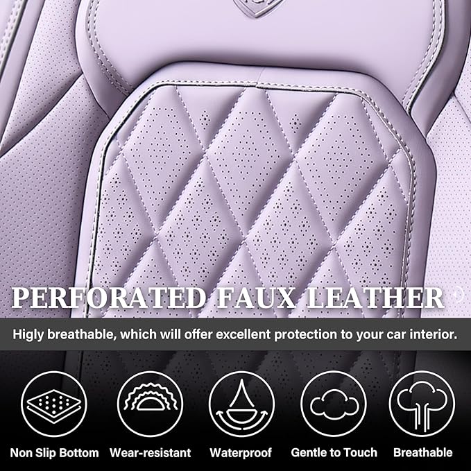 Coverado Car Seat Cover Front Seats, 2-Pack Luxury Faux Leather Seat Covers, Purple Car Seat Cover, Waterproof Car Seat Protectors, Driver Front Seat Cover Universal Fit for Most Cars, Purple